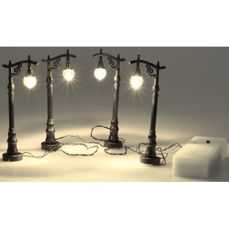 Set 4 lampioni neri a batteria cm 10 h