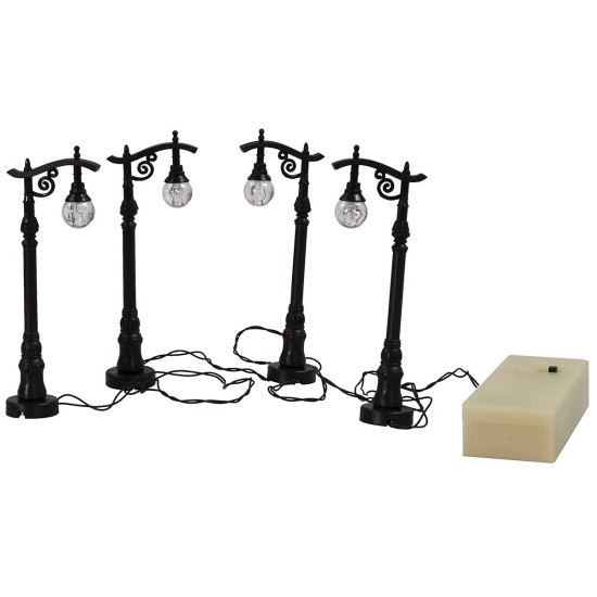 Set 4 lampioni neri a batteria cm 10 h altezza, lampioni