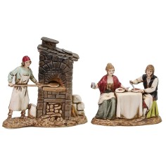 Set 2 scene Landi Moranduzzo 8 cm fornaio e coppia al tavolo
