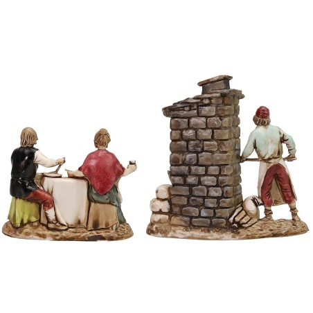 Set 2 scene Landi Moranduzzo 8 cm fornaio e coppia al tavolo