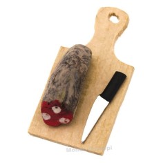 Cutting board with salami and knife