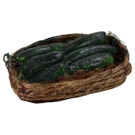 Cesta de madera con calabacines de 4,3x3x1 cm de altura, recomendado.