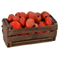 Wooden crate with apples cm 4.8x2.9x3 h height, statues 2