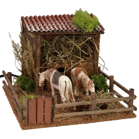 Landi series moving horse stable with stable for 10 cm statues