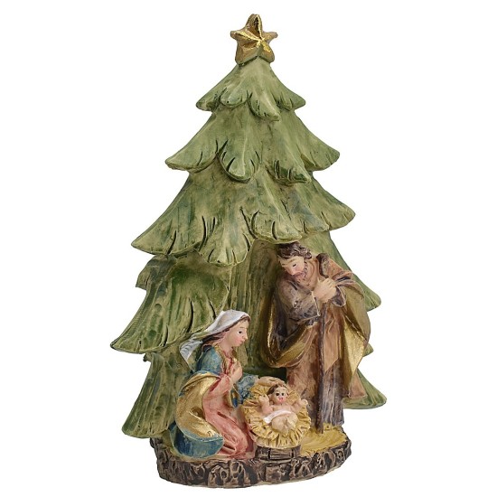 Natività con albero in resina cm 6,1x3,6x9,2 h resina, albero