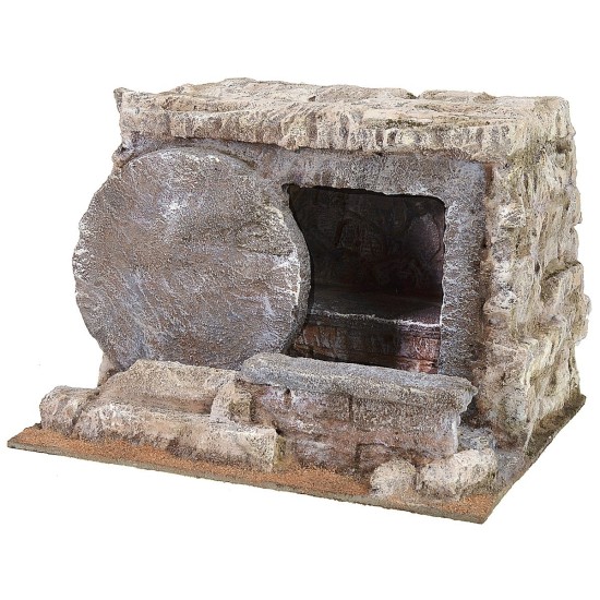 Sepulcro con puerta redonda abierta 25x22x19 h altura, estatuas