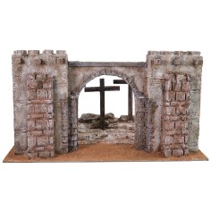 Ambientazione della Crocifissione con facciata di fortezza