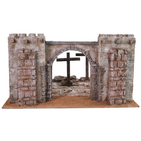 Setting of the Crucifixion with fortress facade