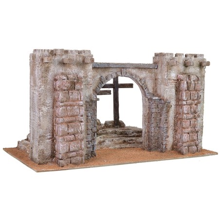 Setting of the Crucifixion with fortress facade