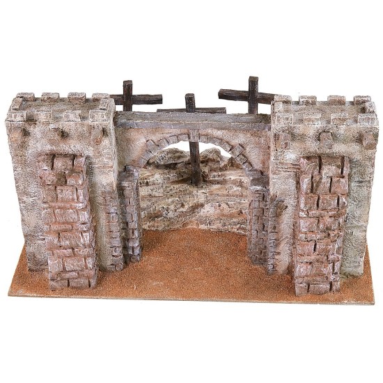 Setting of the Crucifixion with fortress facade