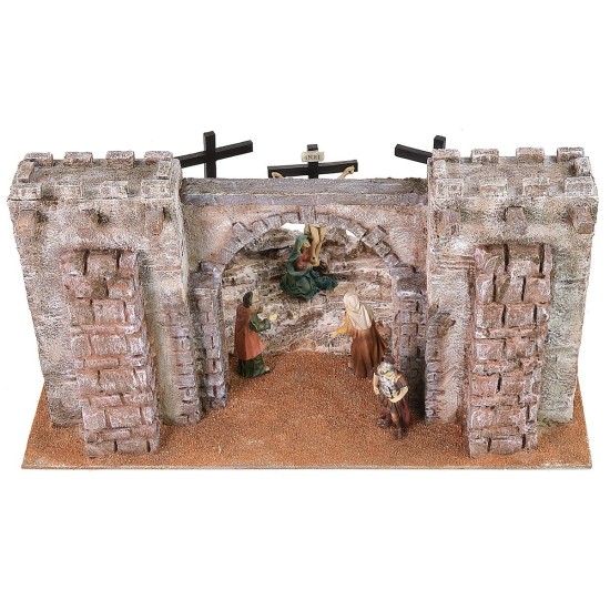 Setting of the Crucifixion with fortress facade