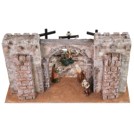 Setting of the Crucifixion with fortress facade