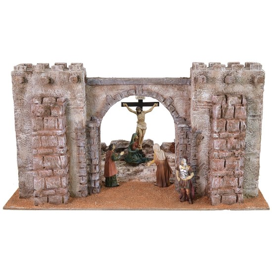 Setting of the Crucifixion with fortress facade