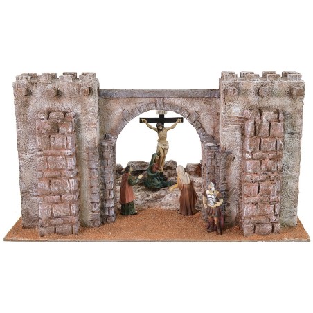 Setting of the Crucifixion with fortress facade