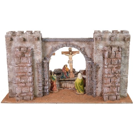 Setting of the Crucifixion with fortress facade 48x27x25 h