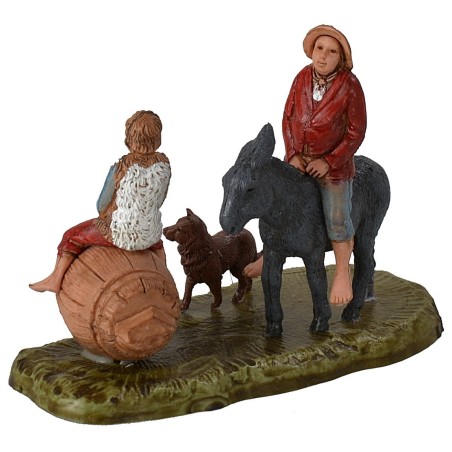 Scene man on donkey with child and dog series 6 cm Landi