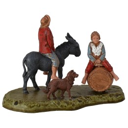 Scene man on donkey with child and dog series 6 cm Landi