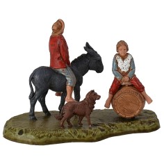 Scene man on donkey with child and dog series 6 cm Landi