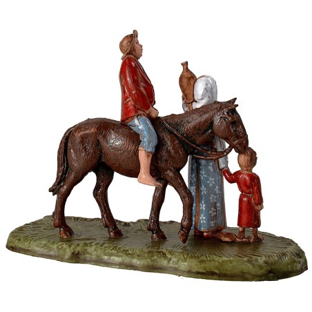 Hombre a caballo y mujer con niña serie 6 cm Landi Moranduzzo