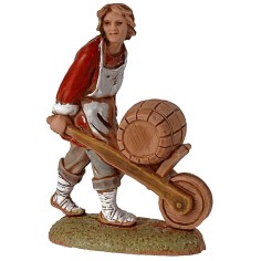 Man with wheelbarrow with barrel series 6 cm Landi Moranduzzo
