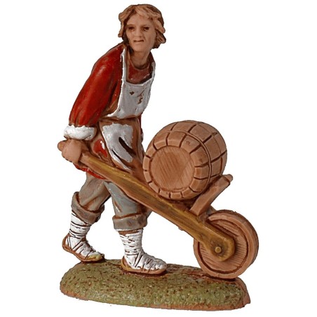 Man with wheelbarrow with barrel series 6 cm Landi Moranduzzo