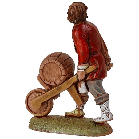 Man with wheelbarrow with barrel series 6 cm Landi Moranduzzo