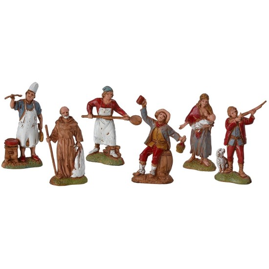 Conjunto de 6 sujetos napolitanos, estatuas de 6 cm para belén Landi.