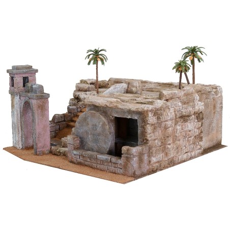 Nacimiento de Pascua de 50x49x25 cm de altura, sepulcro, estatuas.