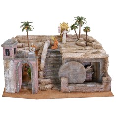 Pesebre de Pascua de 50x49x25 cm de altura, completo con estatuas de 9 cm de altura.
