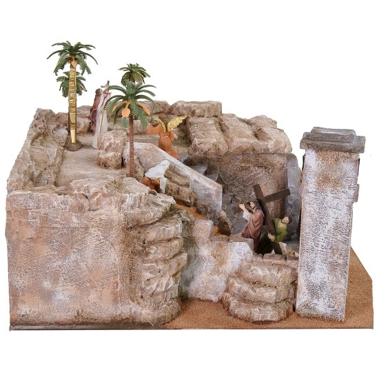 Pesebre de Pascua de 50x49x25 cm de altura, completo con estatuas de 9 cm de altura.