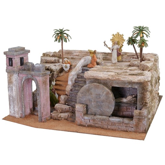 Pesebre de Pascua de 50x49x25 cm de altura, completo con estatuas de 9 cm de altura.