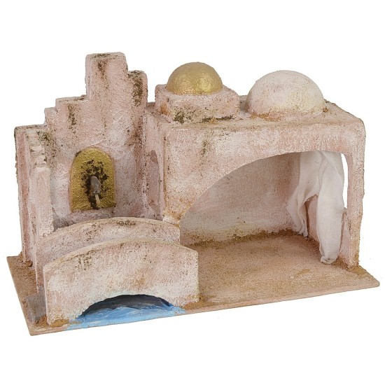 Capanna Palestinese con ponte e fontana cm 29x15x18,5 h
