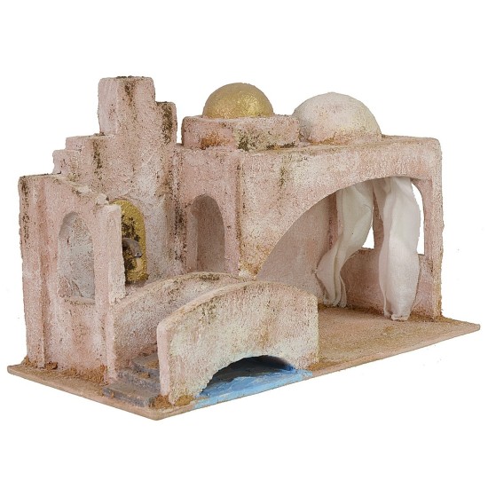 Palestinian hut with bridge and fountain, 29x15x18.5 cm h