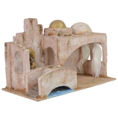 Cabaña Palestina con puente y fuente de 29x15x18,5 cm h