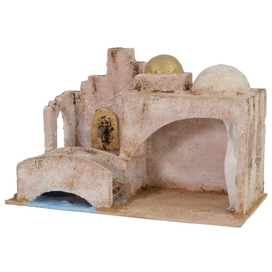 Palestinian hut with bridge and fountain, 29x15x18.5 cm h