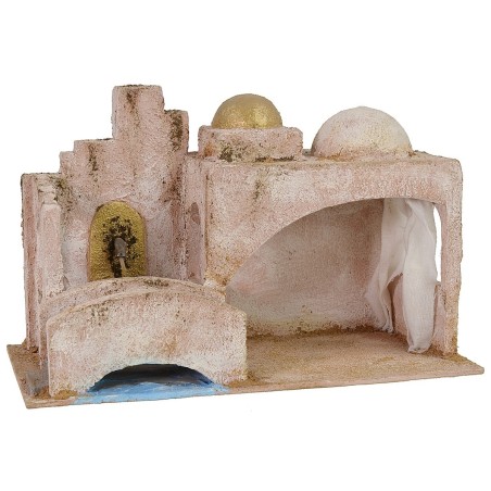 Cabaña Palestina con puente y fuente de 29x15x18,5 cm h