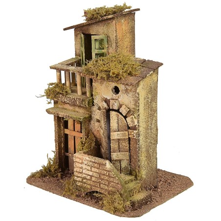 Casa con terrazzo cm 19x16x23 h legno, altezza, sughero