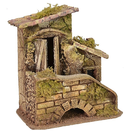 Casa con escalera y cochera de 16,5x10,5x17,5 cm h madera