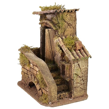 Casa con scalinata e rimessa cm 16,5x10,5x17,5 h legno