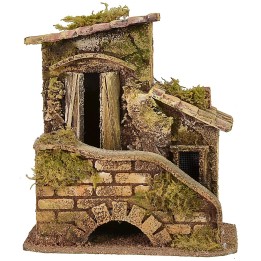 Casa con escalera y cobertizo de 16,5x10,5x17,5 cm h