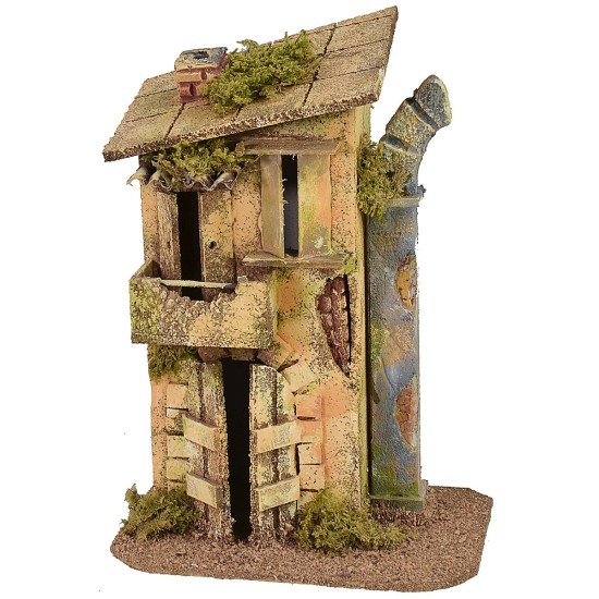 Casa con balcone e rudere di arco cm 17x12,5x24 h