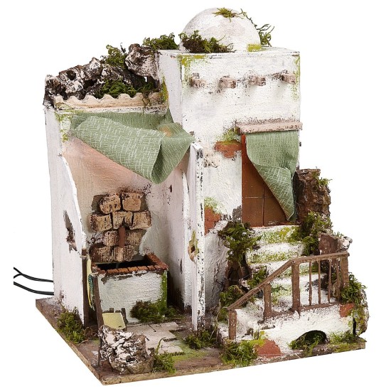 Illuminated Arab house with functioning fountain 30.5x30.5x37.5 cm