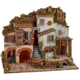 Belén iluminado con fuente funcional de 61,5x41x52,5 cm de altura
