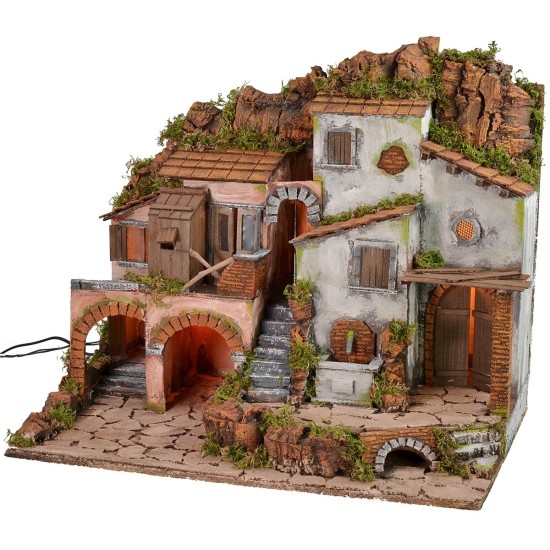 Presepe illuminato con fontana funzionante cm 61,5x41x52,5 h