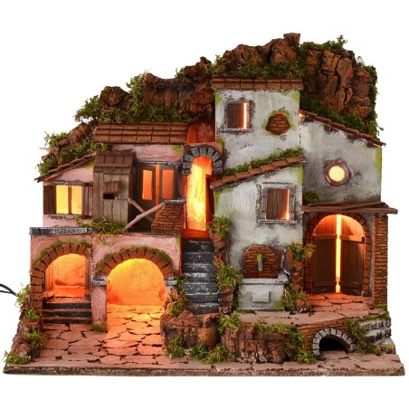 Presepe illuminato con fontana funzionante cm 61,5x41x52,5 h