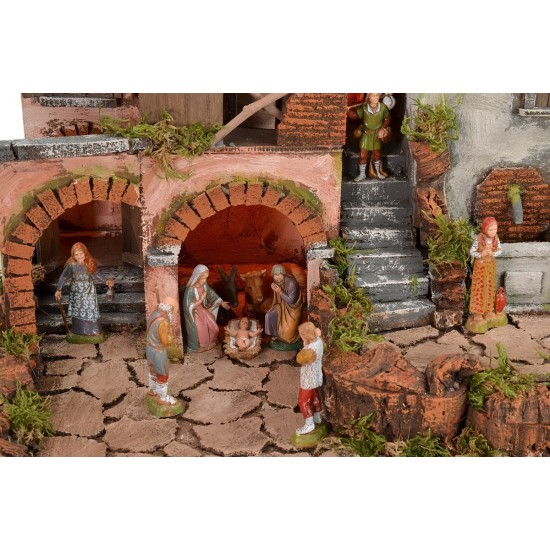 Presepe illuminato con fontana funzionante completo di statue