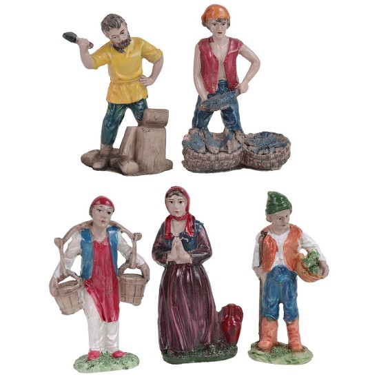 Set 5 soggetti 9 cm in resina resina, base, altezza, senza