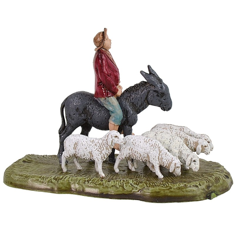 Uomo su asino con gregge di pecore serie 6 cm Landi Moranduzzo