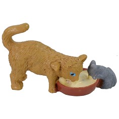 Gato que come con ratón - animales para belén Mondo Presepi
