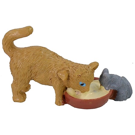 Gato que come con ratón - animales para belén Mondo Presepi